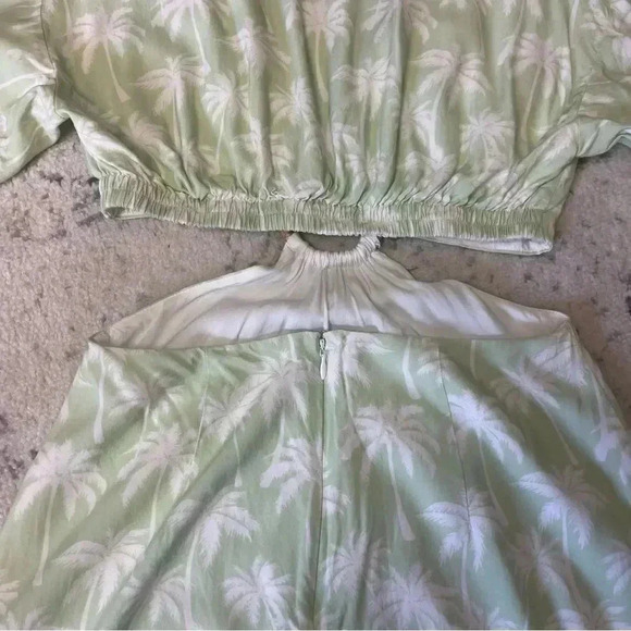 Lovers + Friends S Maysa Kimono Dress Palm Tree Print Green White Rayon Lined Sm - Picture 7 of 10